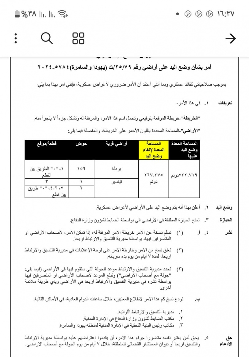 قرار بالاستيلاء على 742 دونما في الاغوار