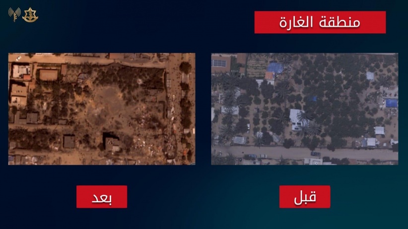 Before and after.. The occupation publishes two photos of the site of the Al-Mawasi raid