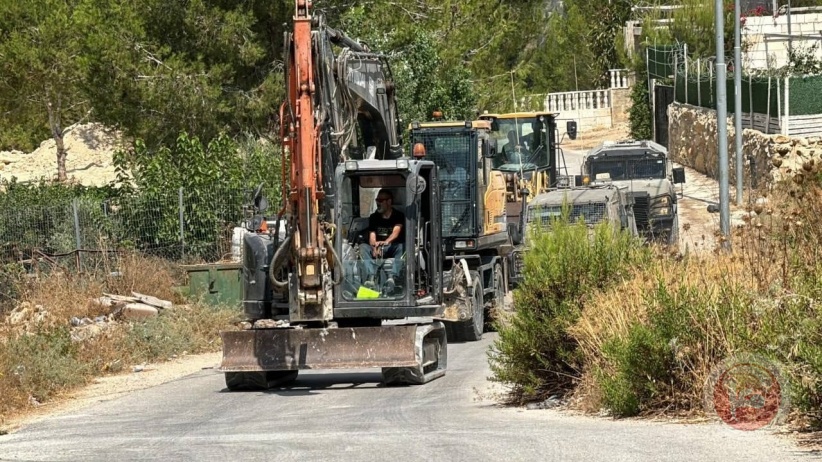 Occupation bulldozers demolish a house in the village of Al-Walaja, west of Bethlehem