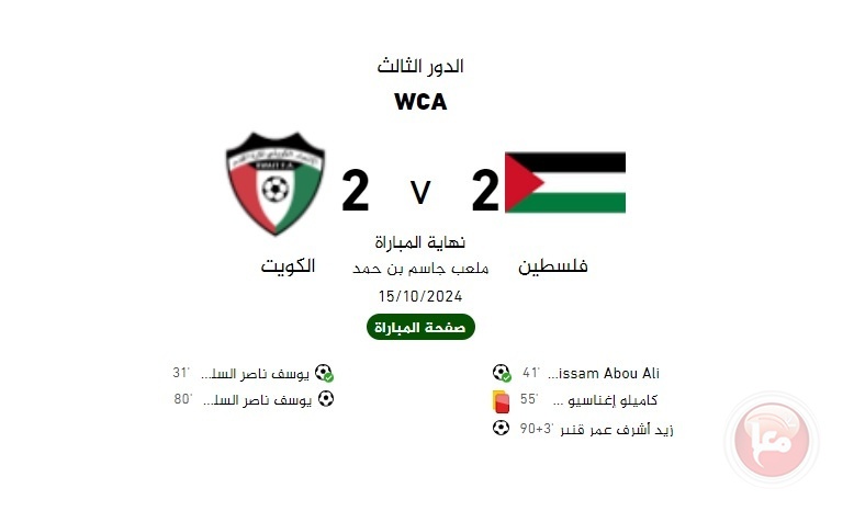 تعادل فلسطين والكويت في تصفيات كأس العالم 2026