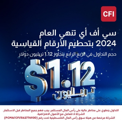 &quot;CFI&quot; تحقّق إنجازات قياسية في ختام 2024 مع تجاوز حجم التداول 1.12 تريليون دولار