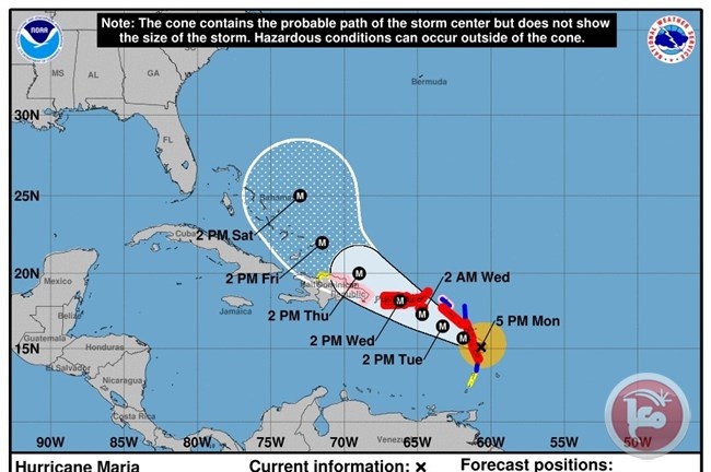 الاعصار ماريا يتحول الى الدرجة الخامسة المدمرة فوق الكاريبي